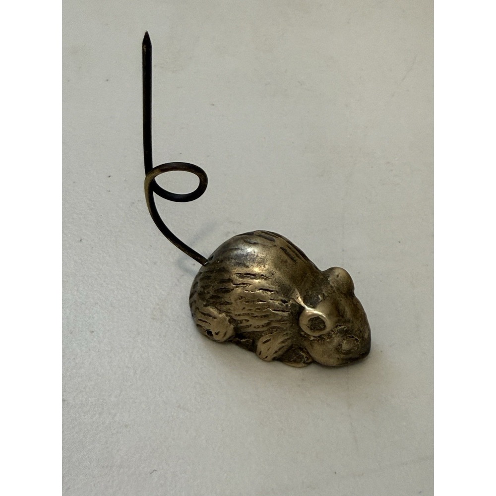 VTG MidCentury Modern Mice Solid Brass Paperweight Message Ring Receipt Holder